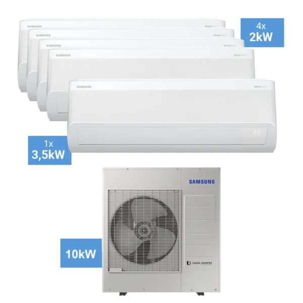 Klimatizácia Samsung multisplit AJ100TXJ5KG/EU 10 kW + WindFree Comfort S2 biela 3,5 kW AR60F12C1AWNEU + 4x 2 kW AR60F07C1AWNEU